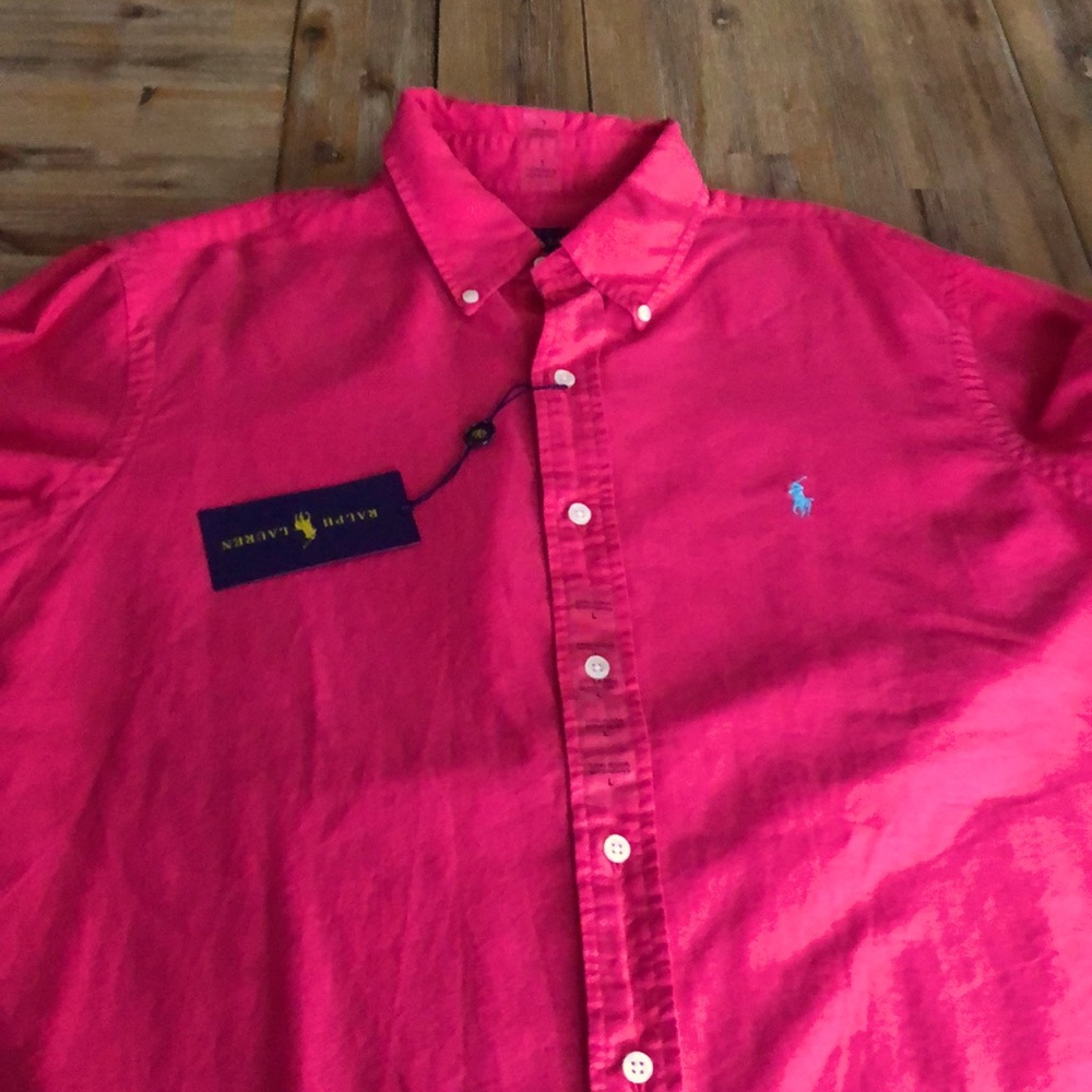 Men’s Ralph Lauren dyed oxford in reddish pink.(sunset rose)